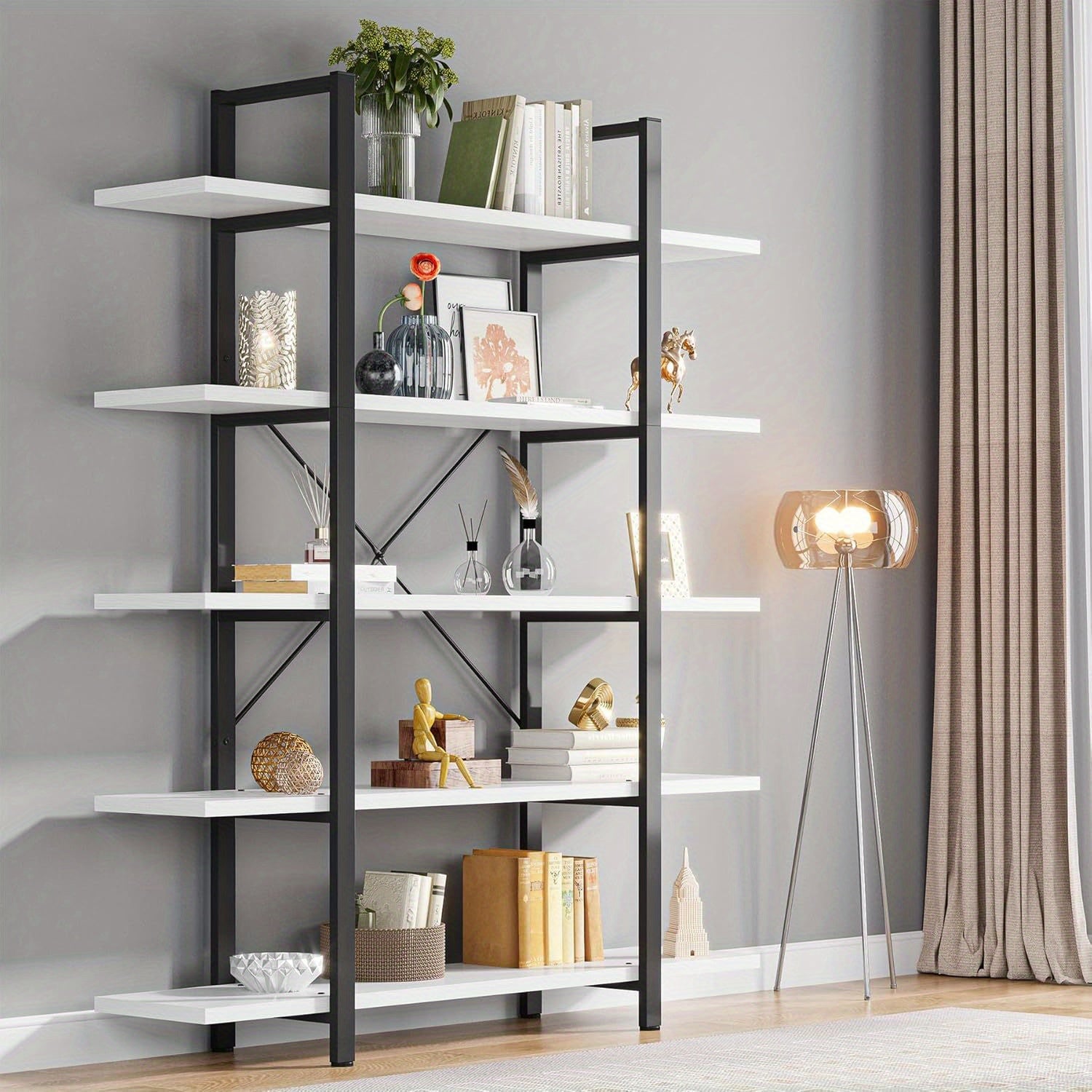 5-Tier Bookshelf, Vintage Modern Style Bookcase 70 ‘’ H x 12’’ W x 47’’L, Christmas Renewal