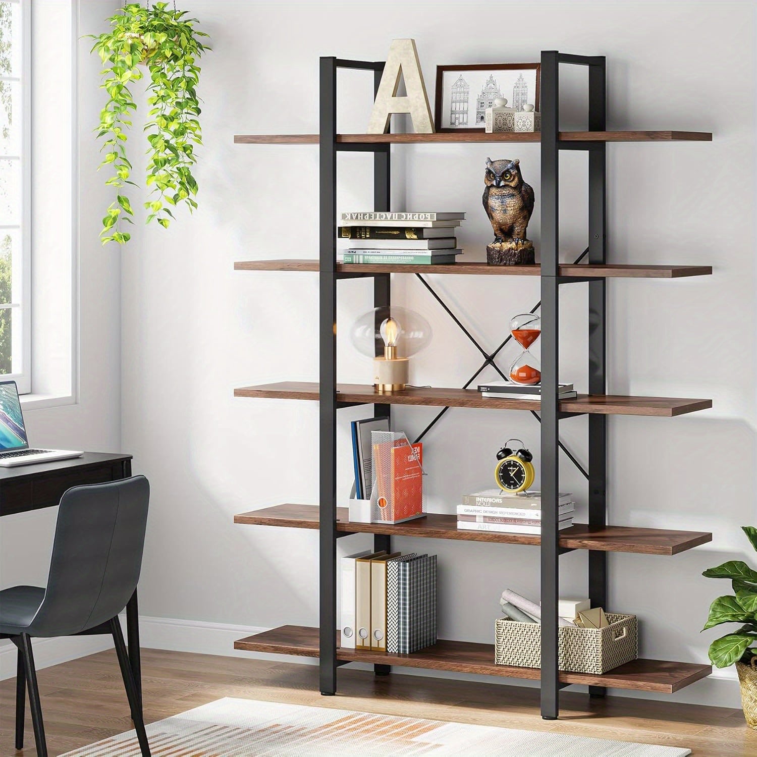 5-Tier Bookshelf, Vintage Modern Style Bookcase 70 ‘’ H x 12’’ W x 47’’L, Christmas Renewal