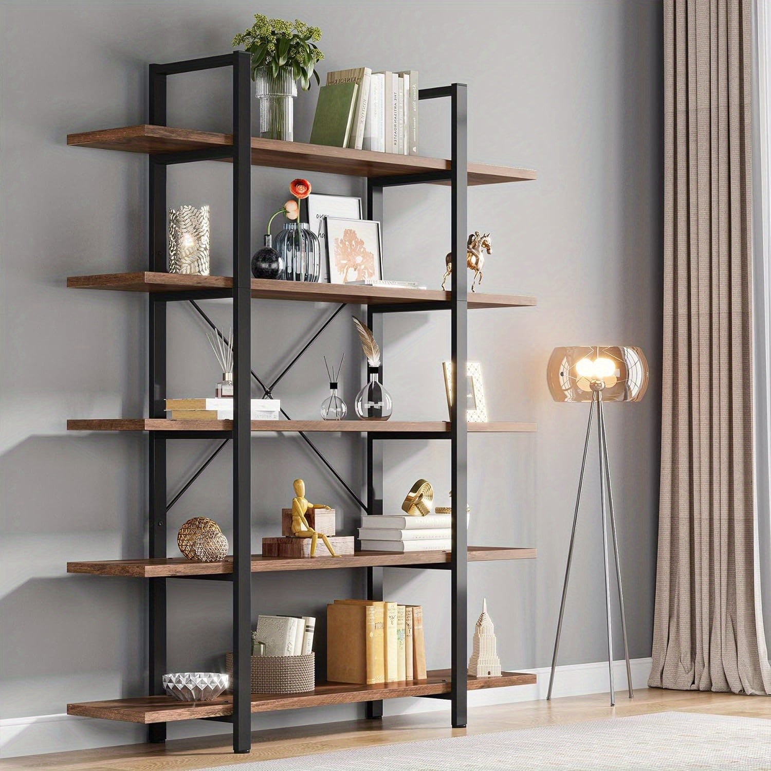 5-Tier Bookshelf, Vintage Modern Style Bookcase 70 ‘’ H x 12’’ W x 47’’L, Christmas Renewal