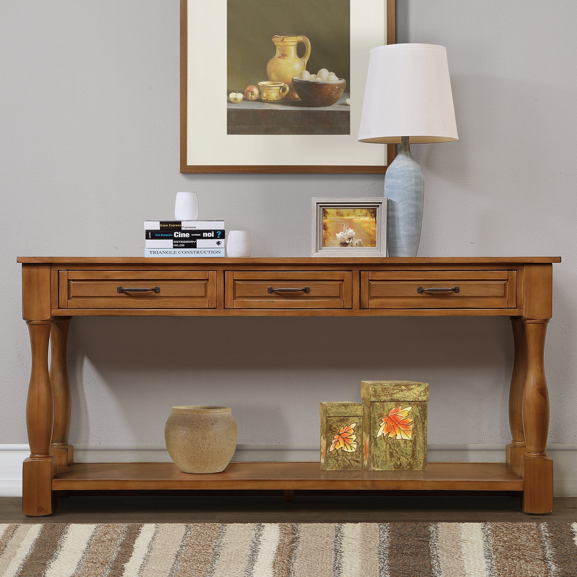 160 cm Long Wood Console Table - Sofa & Console Tables with 3 Spacious Drawers, 1 Bottom Shelf, Easy Assembly and Extra-thick Design for Entryway and Hallway