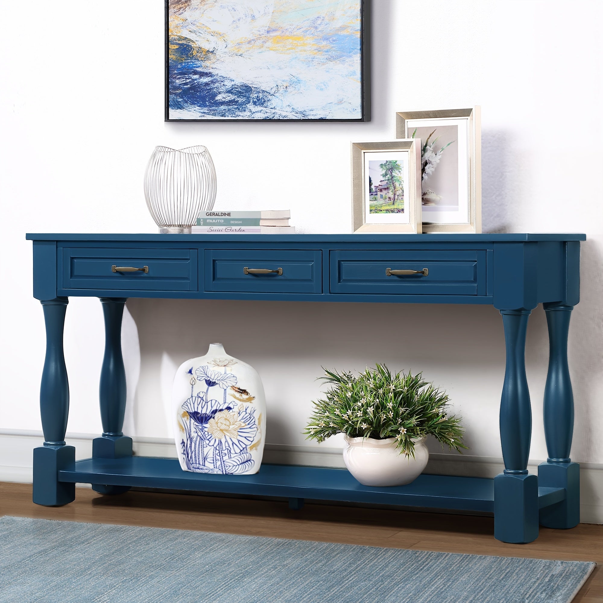 160 cm Long Wood Console Table - Sofa & Console Tables with 3 Spacious Drawers, 1 Bottom Shelf, Easy Assembly and Extra-thick Design for Entryway and Hallway