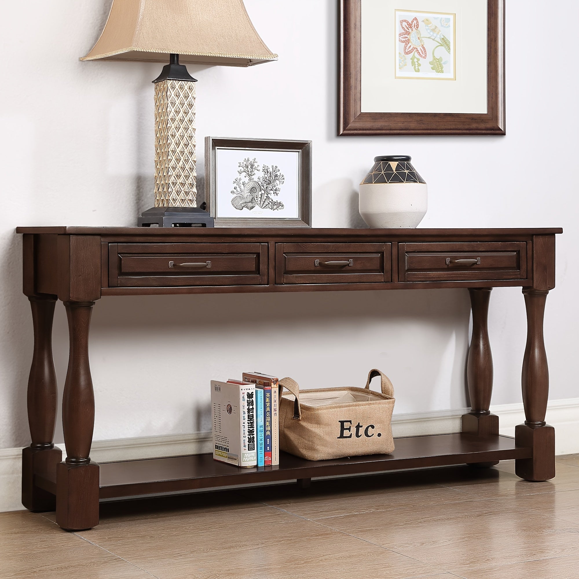 160 cm Long Wood Console Table - Sofa & Console Tables with 3 Spacious Drawers, 1 Bottom Shelf, Easy Assembly and Extra-thick Design for Entryway and Hallway