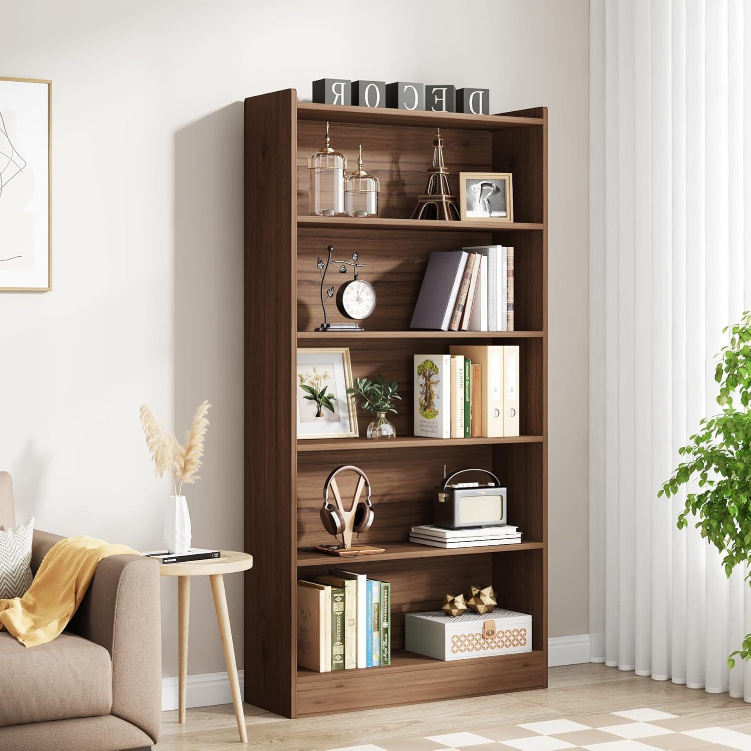 6-Tier Tall Bookcase, 180cm Bookshelves and Bookcases, Floor Standing 5 Shelf Library Bookcase for Home Office, Living Room, Bedroom, Christmas Renewal