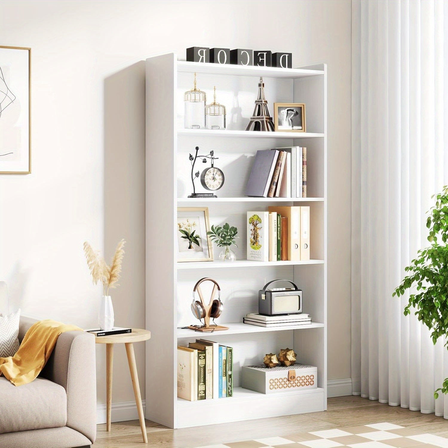 6-Tier Tall Bookcase, 180cm Bookshelves and Bookcases, Floor Standing 5 Shelf Library Bookcase for Home Office, Living Room, Bedroom, Christmas Renewal