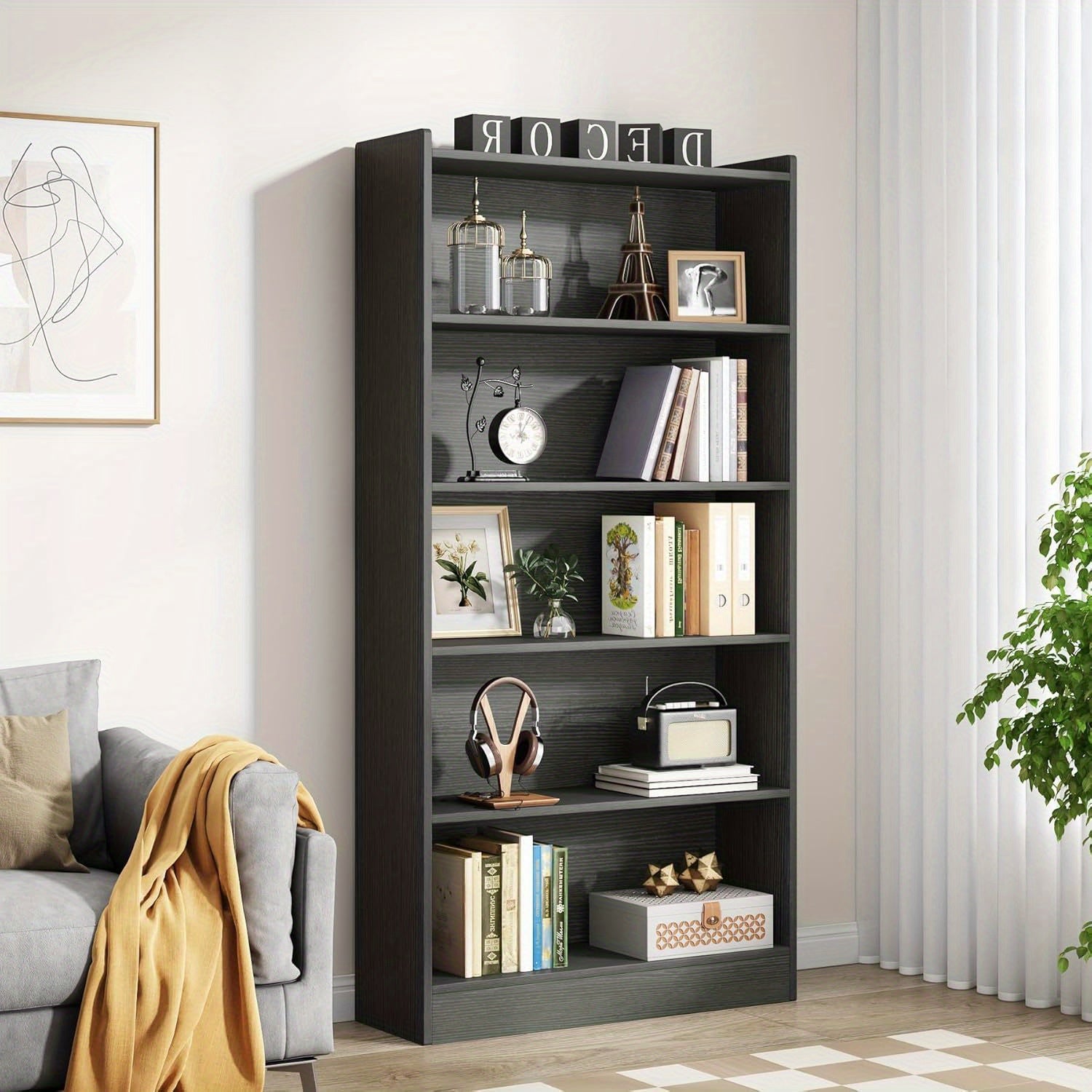 6-Tier Tall Bookcase, 180cm Bookshelves and Bookcases, Floor Standing 5 Shelf Library Bookcase for Home Office, Living Room, Bedroom, Christmas Renewal