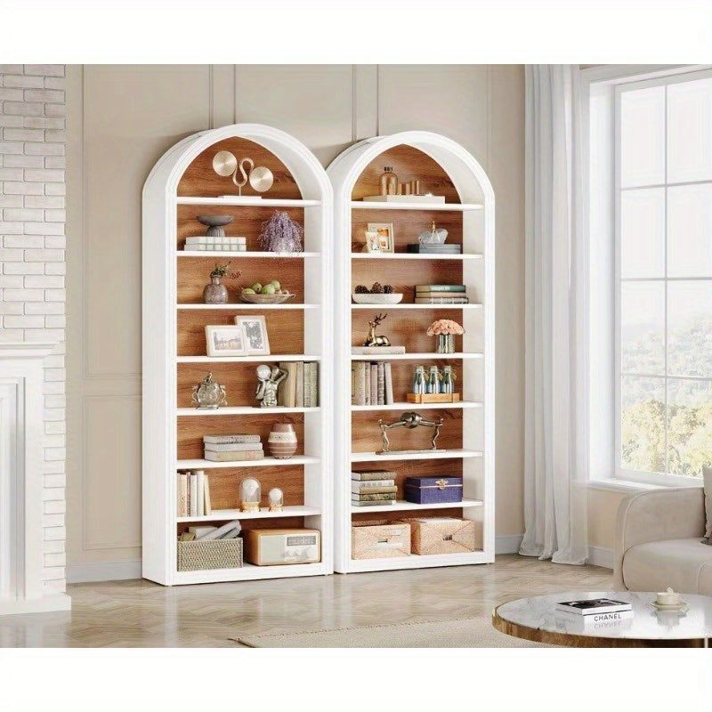 198cm Bookshelf, Wooden Arched Bookcase Display Rack, Wall Anchor Kit, Prevents Tipping