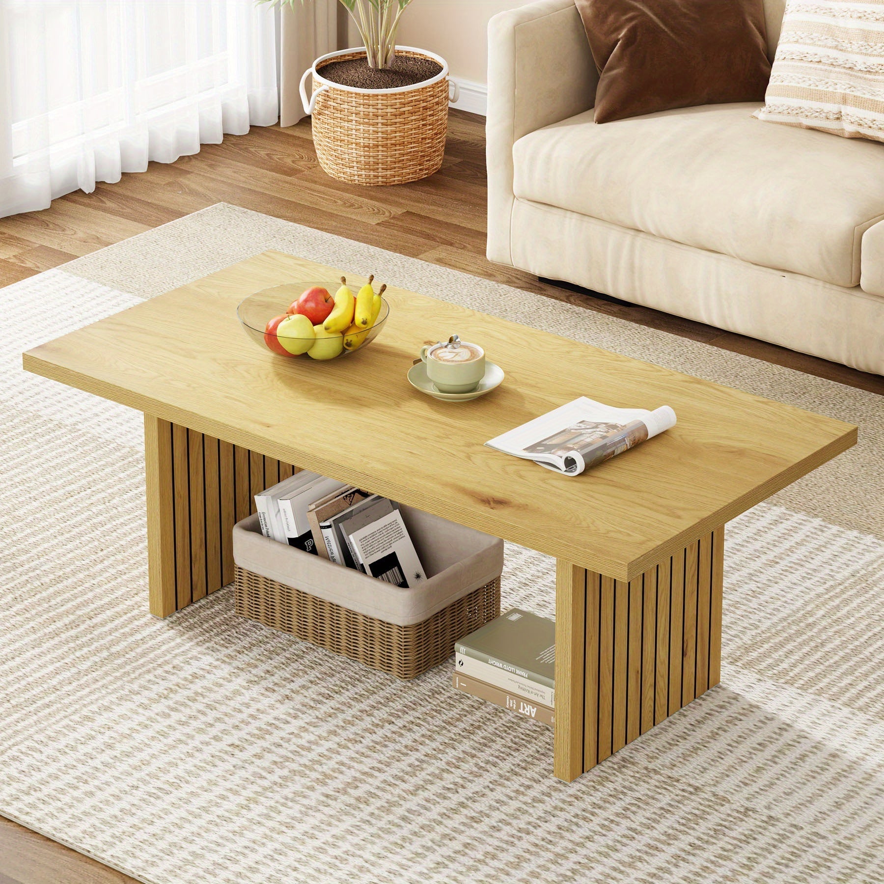 120cm Wooden Coffee Table, Farmhouse Center Table Cocktail Table