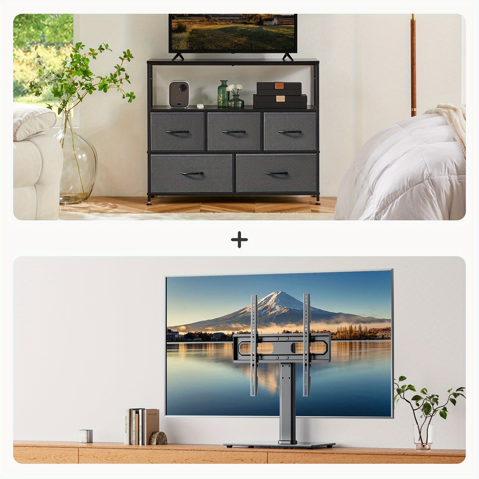 1pc 5 Drawer TV Cabinet, TV Cabinet For 66 To 140cm TV, Fabric Storage Box, Dresser And Drawer Chest, Storage Tower With 5 Cabinets, Metal Frame Portable Furniture For Living Room, Bedroom, Laboratory; 1pc Iron TV Stand