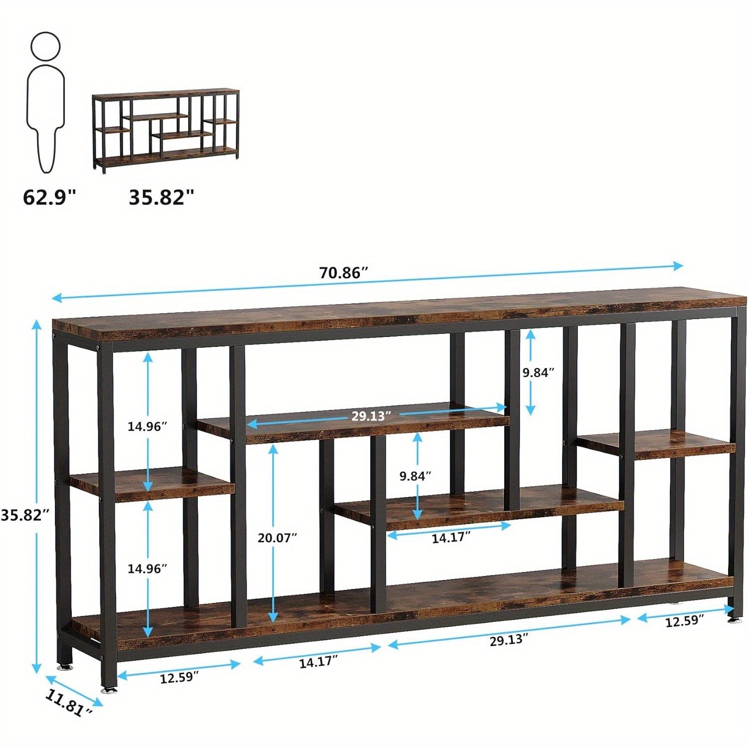 Console Sofa Table, Extra Long Table Behind Couch with Storage Shelves, Modern Narrow Entryway Hallway Accent Table for Living Room (in cm)