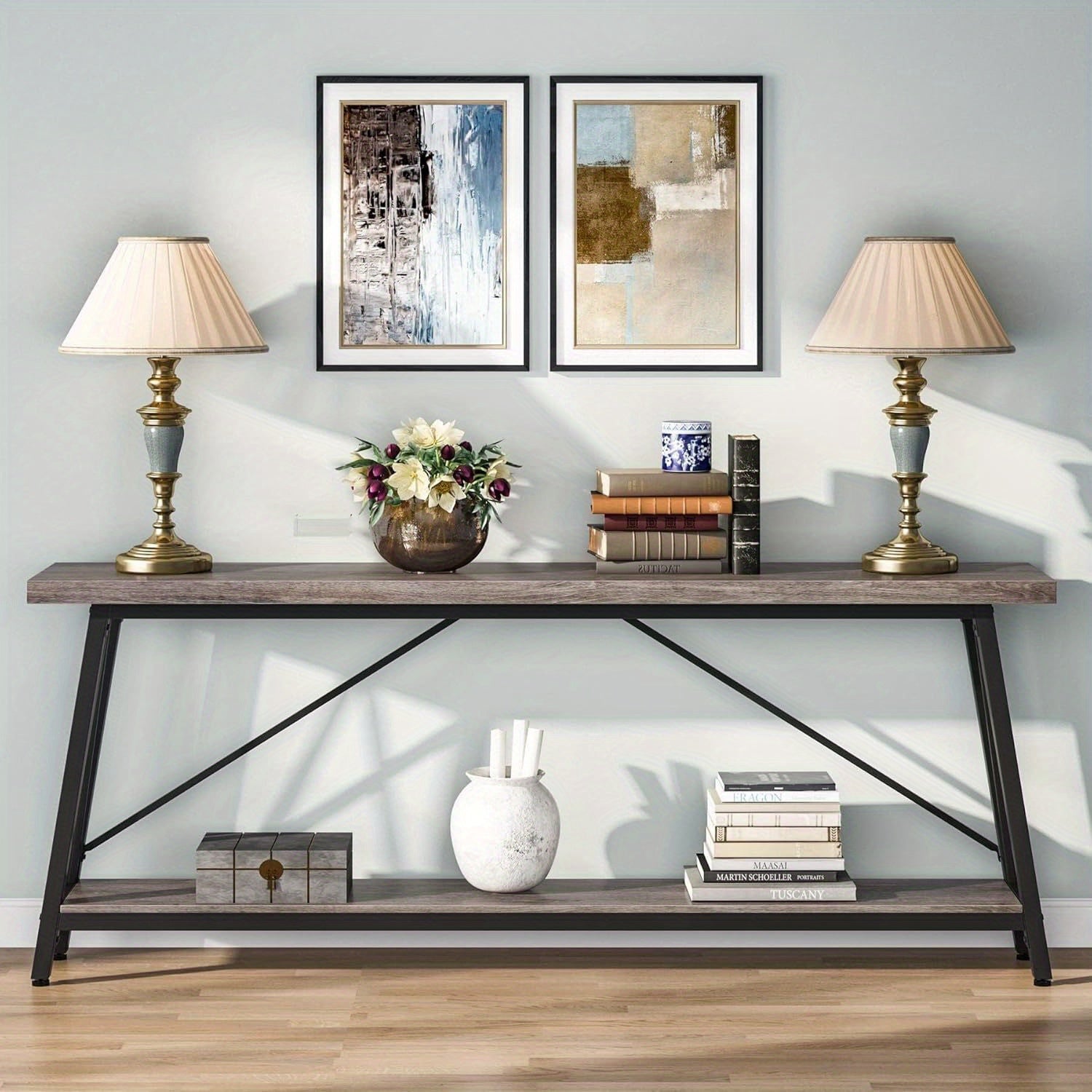 1pc Contemporary Extra Long Sofa Table, Space-Saving Hardwood Console with Leg Base for Hallway, Entryway & Living Room - No Electricity Needed (Dimensions in cm)