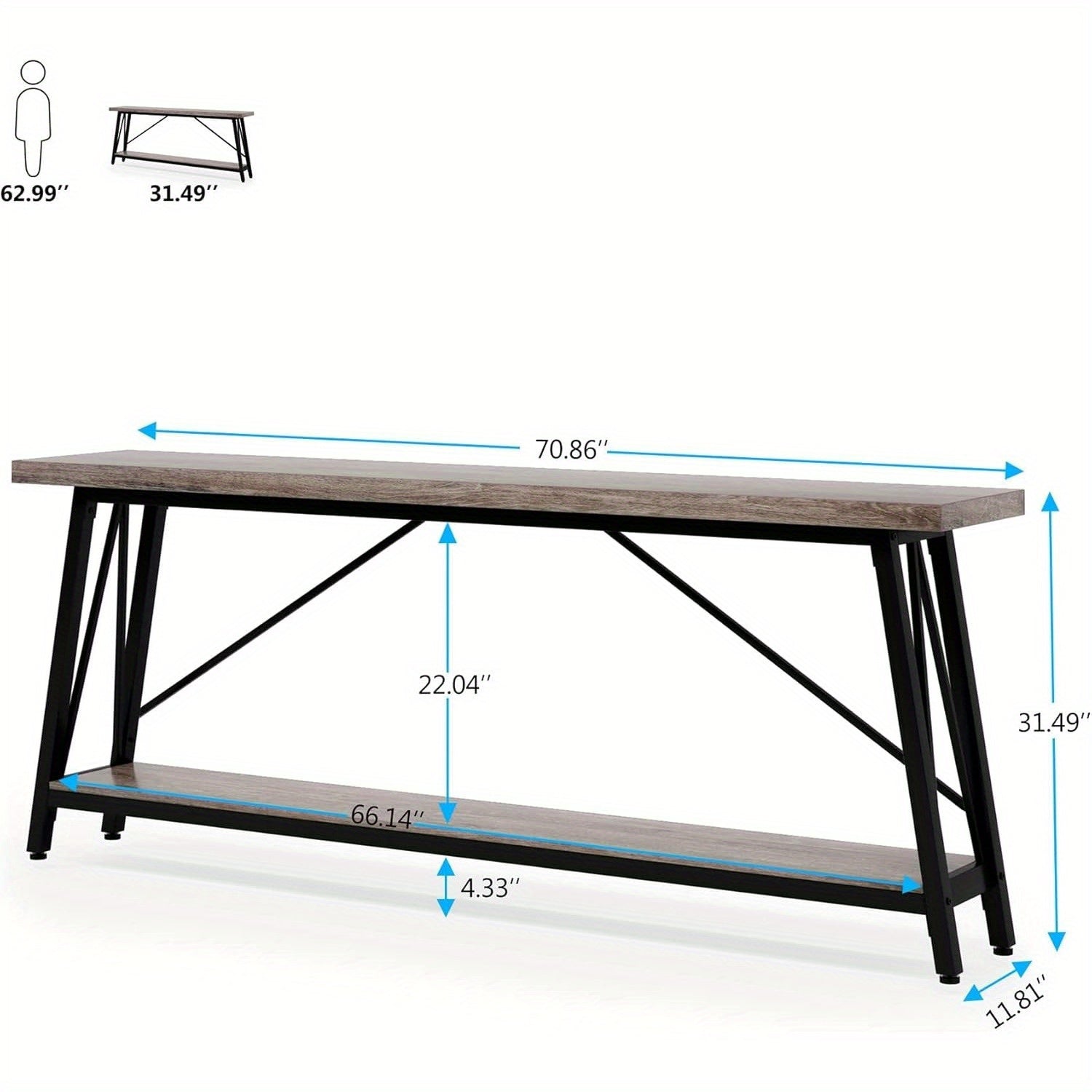 1pc Contemporary Extra Long Sofa Table, Space-Saving Hardwood Console with Leg Base for Hallway, Entryway & Living Room - No Electricity Needed (Dimensions in cm)