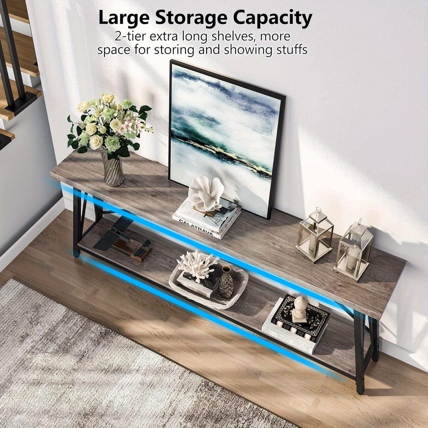 1pc Contemporary Extra Long Sofa Table, Space-Saving Hardwood Console with Leg Base for Hallway, Entryway & Living Room - No Electricity Needed (Dimensions in cm)