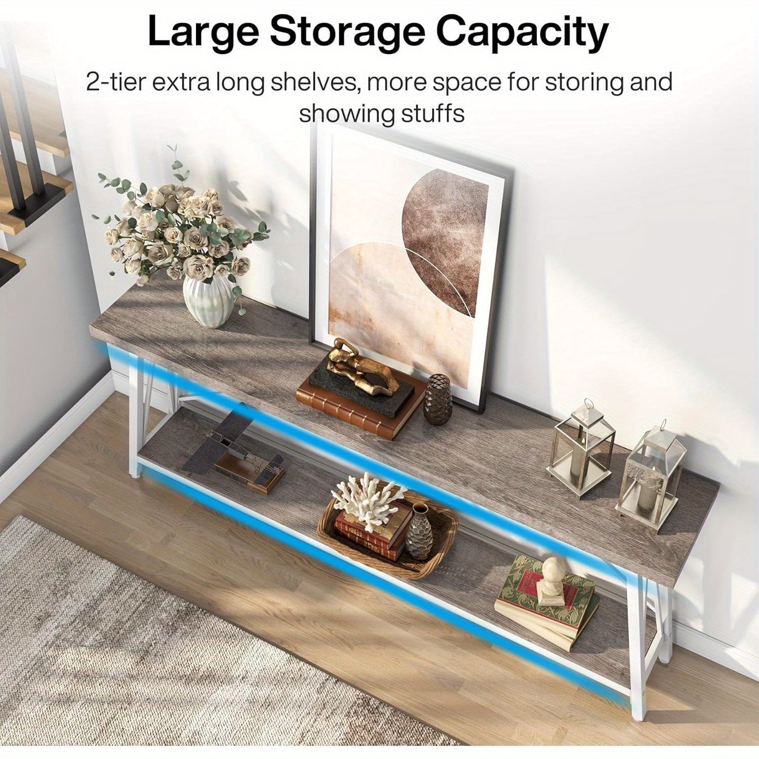 1pc Contemporary Extra Long Sofa Table, Space-Saving Hardwood Console with Leg Base for Hallway, Entryway & Living Room - No Electricity Needed (Dimensions in cm)