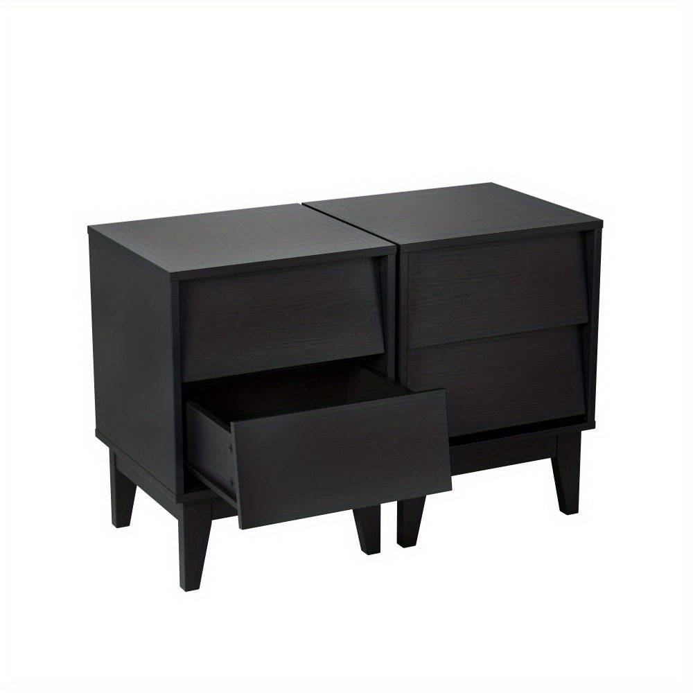 2 Set Nightstands Features Vintage-style and Bevel Design, Made of MDF, Mid Century Modern Nightstand, Night Stand for Bedroom Black