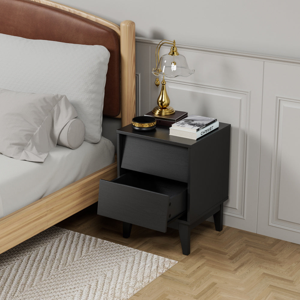 2 Set Nightstands Features Vintage-style and Bevel Design, Made of MDF, Mid Century Modern Nightstand, Night Stand for Bedroom Black