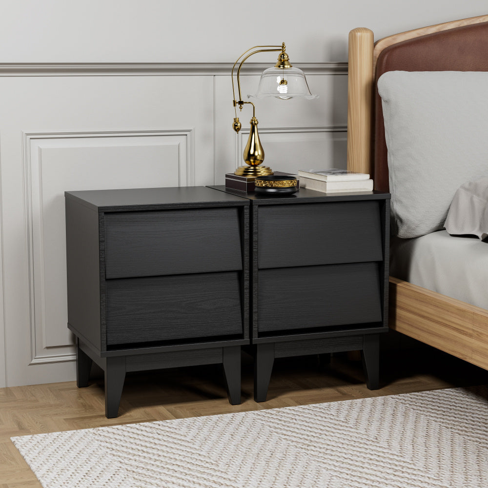 2 Set Nightstands Features Vintage-style and Bevel Design, Made of MDF, Mid Century Modern Nightstand, Night Stand for Bedroom Black