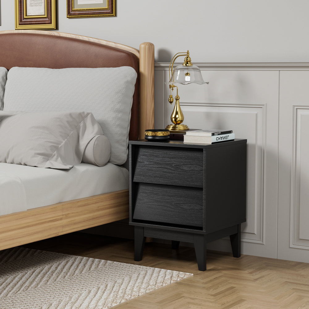 2 Set Nightstands Features Vintage-style and Bevel Design, Made of MDF, Mid Century Modern Nightstand, Night Stand for Bedroom Black