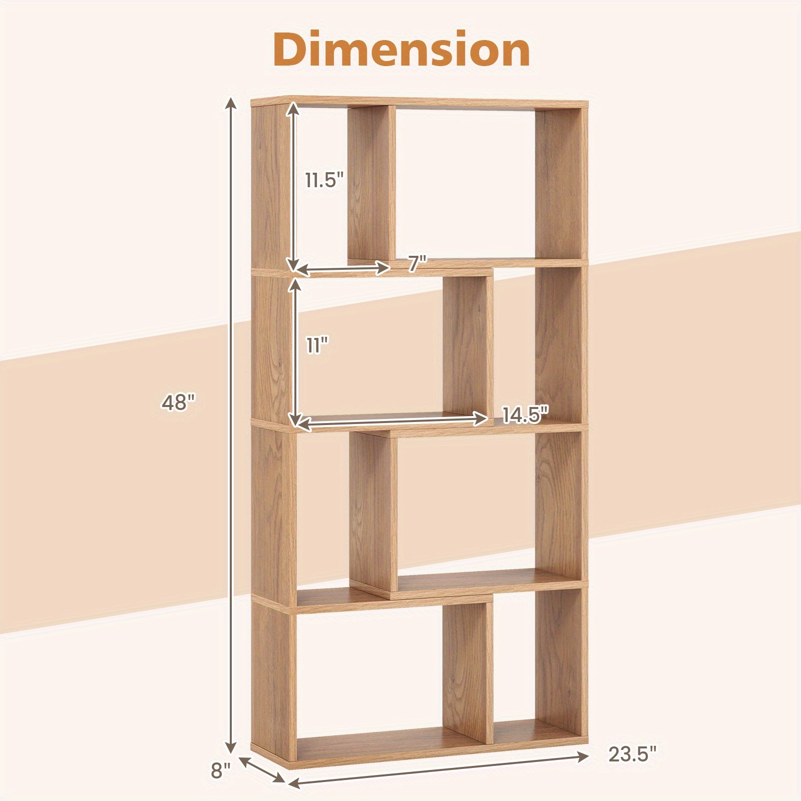 4-Tier Geometric Bookshelf, 48"/120cm High Bookcase, Modern 8-Cube Storage Organizer, Floor Standing Open Display Shelving, Wooden Storage Cabinet for Living Room, Bedroom, Study, Gray/Natural/White, 1pc/2pcs