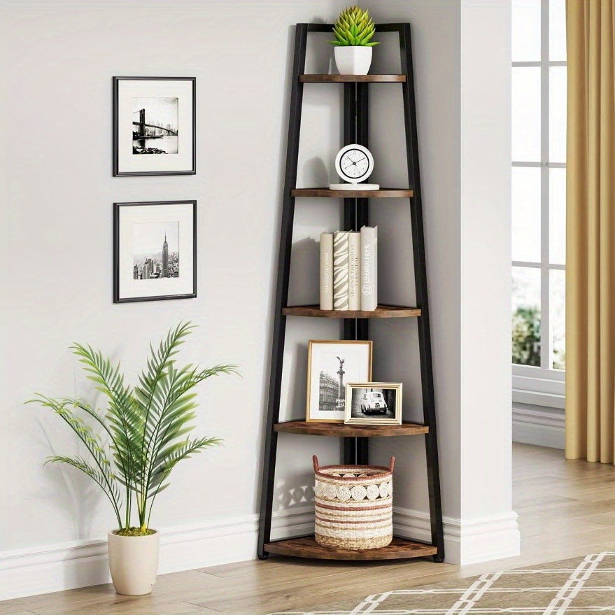 5 Tier Corner storage shelves and Bookcase, 181cm Tall Corner Shelves Standing Shelving Unit Indoor Plant Stand for Home, Office