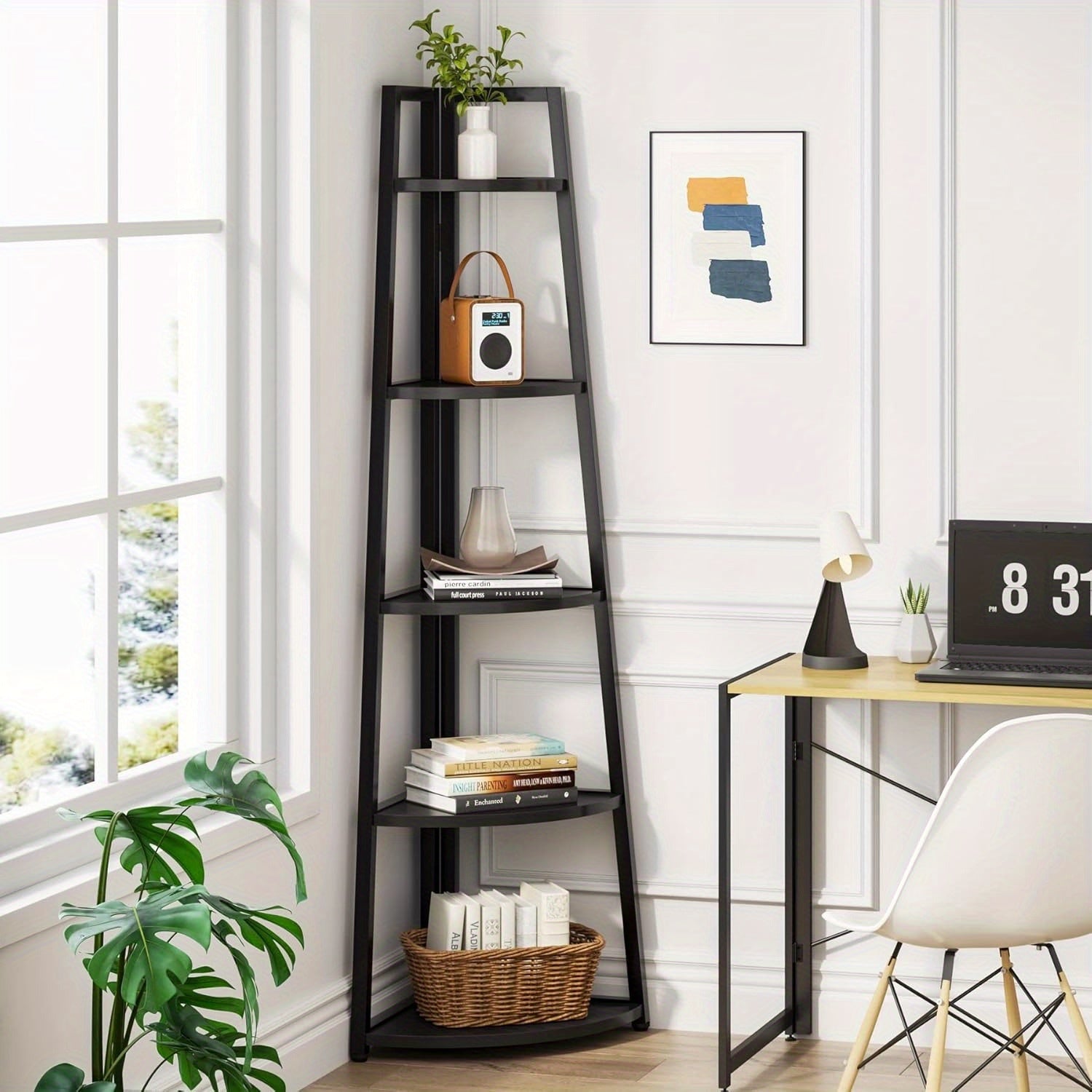 5 Tier Corner storage shelves and Bookcase, 181cm Tall Corner Shelves Standing Shelving Unit Indoor Plant Stand for Home, Office