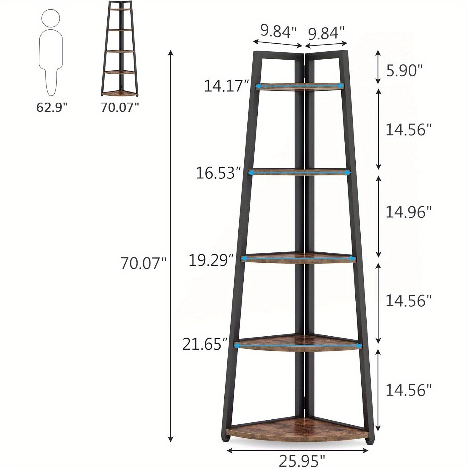 5 Tier Corner storage shelves and Bookcase, 181cm Tall Corner Shelves Standing Shelving Unit Indoor Plant Stand for Home, Office