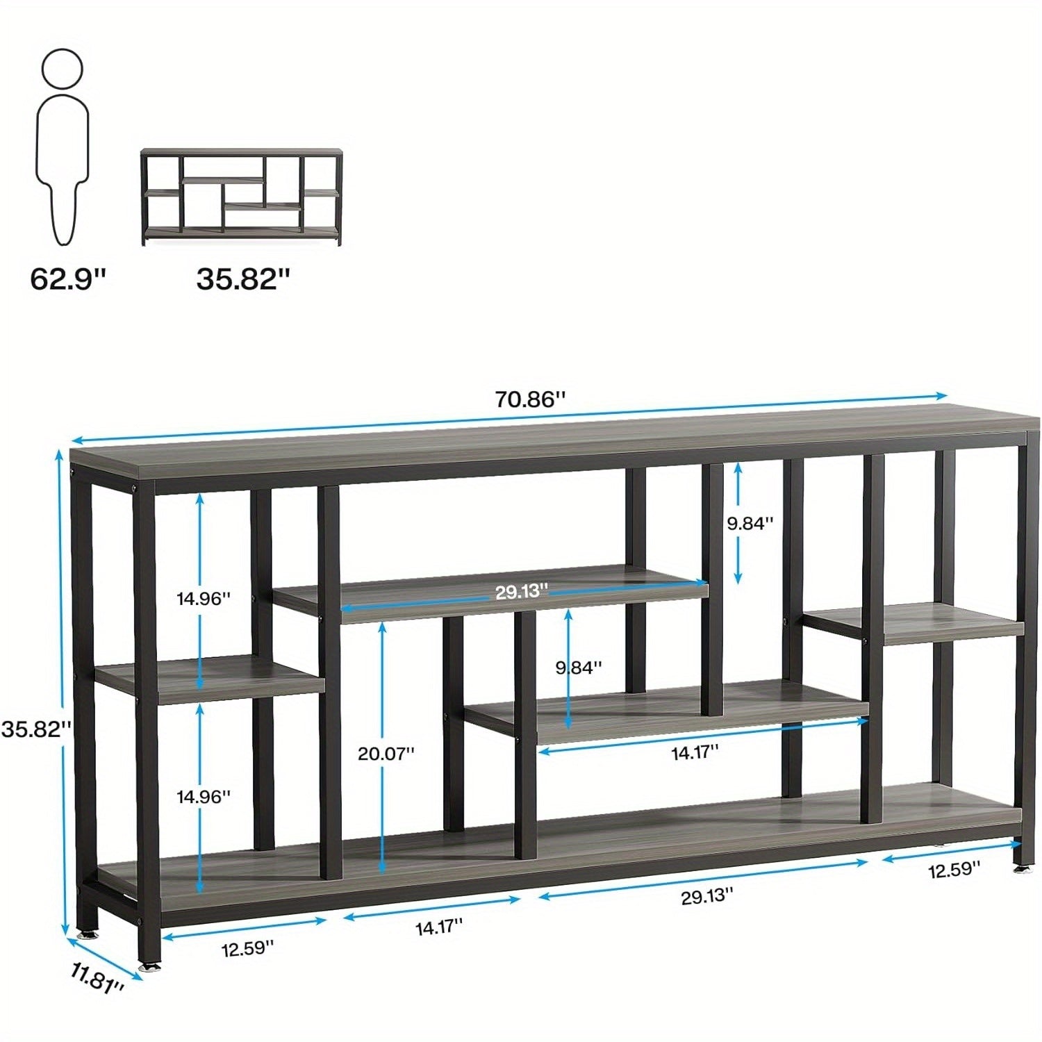 Console Sofa Table, 180 cm Extra Long Console Table Behind Couch with Storage Shelves, 3-Tier Modern Narrow Entryway Hallway Accent Table for Living Room, Grey