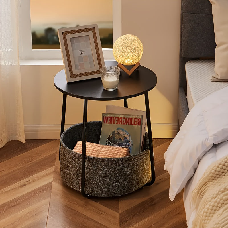 Chic Small Round Side Table with Cat-Friendly Design - Metal Frame, Lightweight, Easy Assembly - Perfect for Living Room, Dining Area, Bedroom - Available in Black and Gray, Table Decor