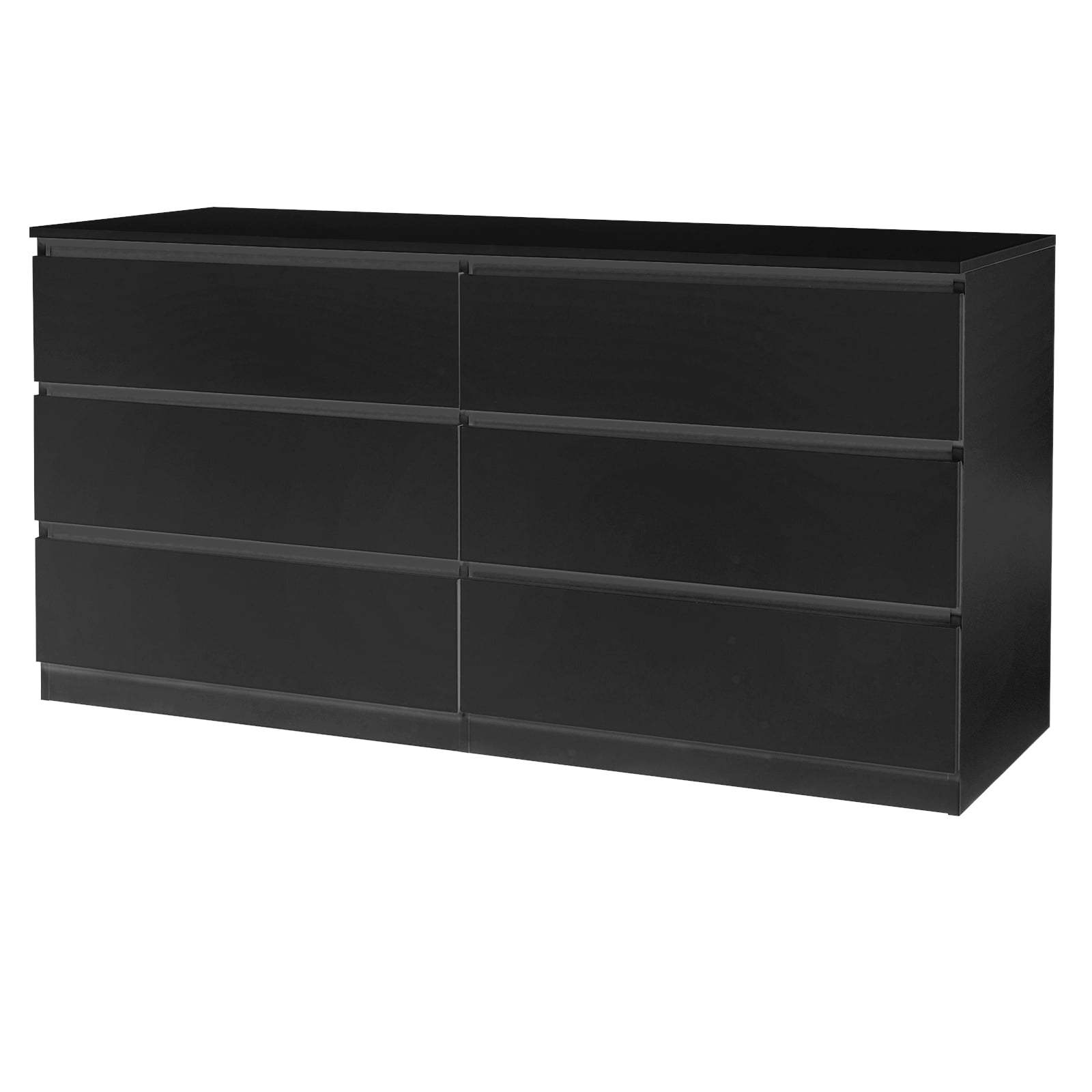 Wide Chest of Drawers, 6 Drawer Double Dresser for Bedroom, Traditional Bedroom Furniture, 55.12"*19.69"*27.95", Black