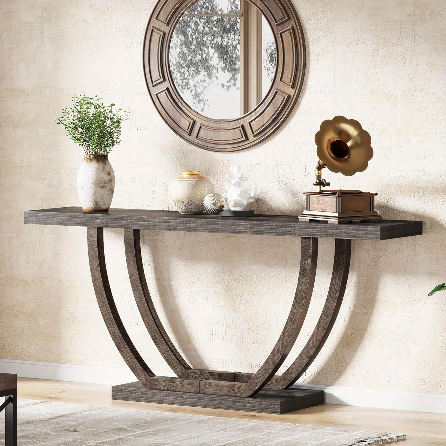 Console Table for Entryway: 160 cm Farmhouse Wood Entry Foyer Table for Entrance, Narrow Long Sofa Table Behind Couch with Metal Legs for Hallway, Reception Room, Grey