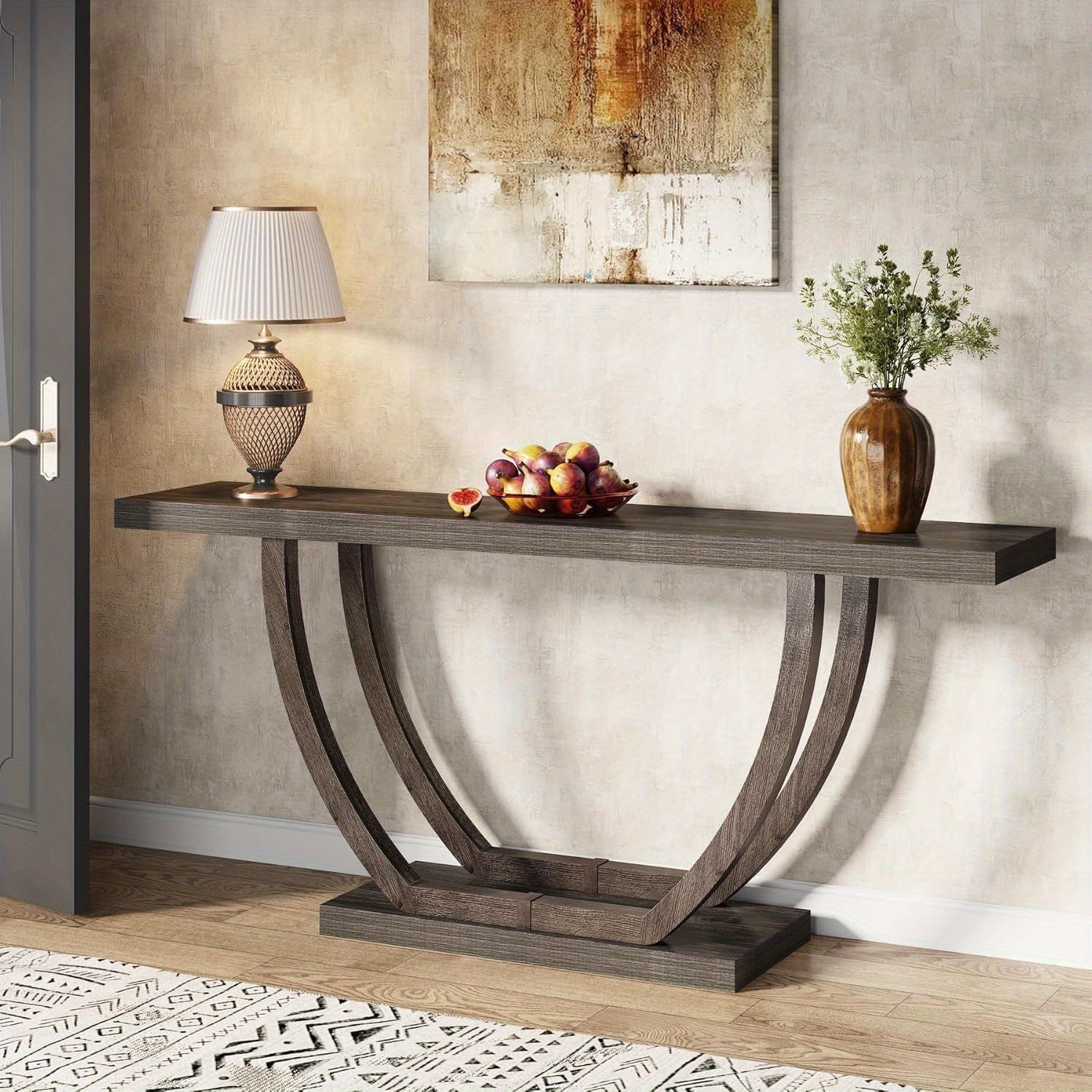 Console Table for Entryway: 160 cm Farmhouse Wood Entry Foyer Table for Entrance, Narrow Long Sofa Table Behind Couch with Metal Legs for Hallway, Reception Room, Grey