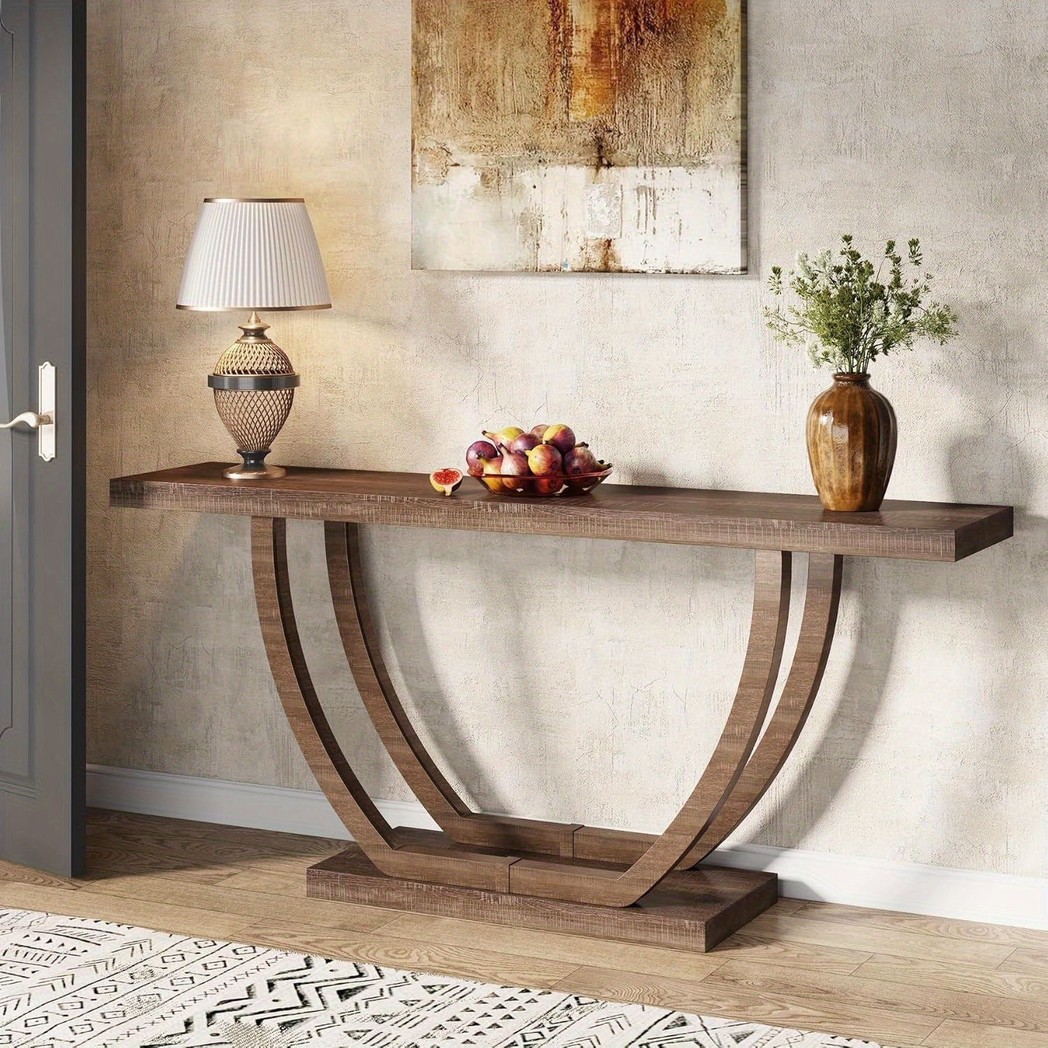 Console Entryway Table Farmhouse: 160 cm Sturdy Wood Console Table for Entryway, Narrow Long Foyer Sofa Table with Geometric Legs for Hallway, Entrance, Reception Room