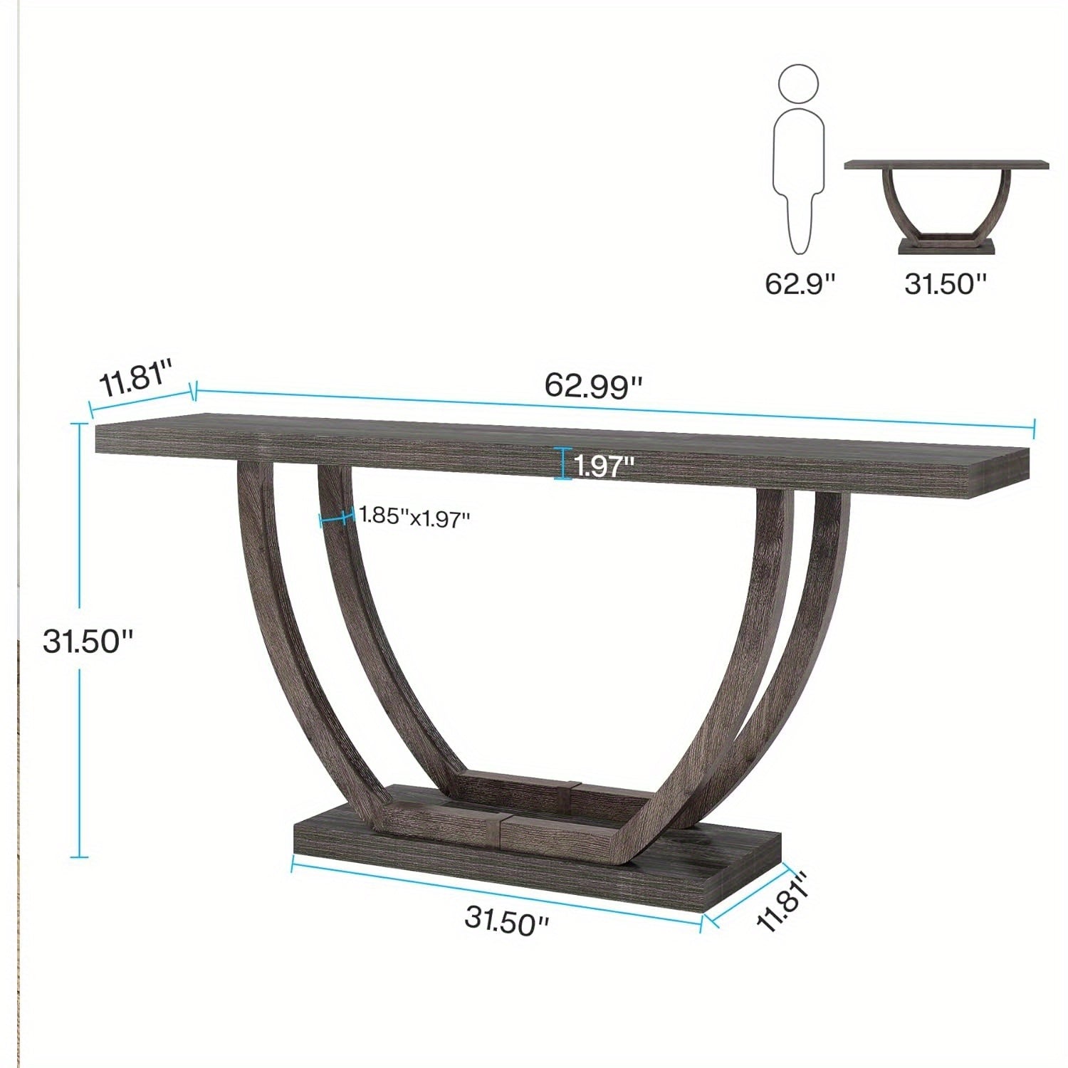 Console Table for Entryway: 160 cm Farmhouse Wood Entry Foyer Table for Entrance, Narrow Long Sofa Table Behind Couch with Metal Legs for Hallway, Reception Room, Grey