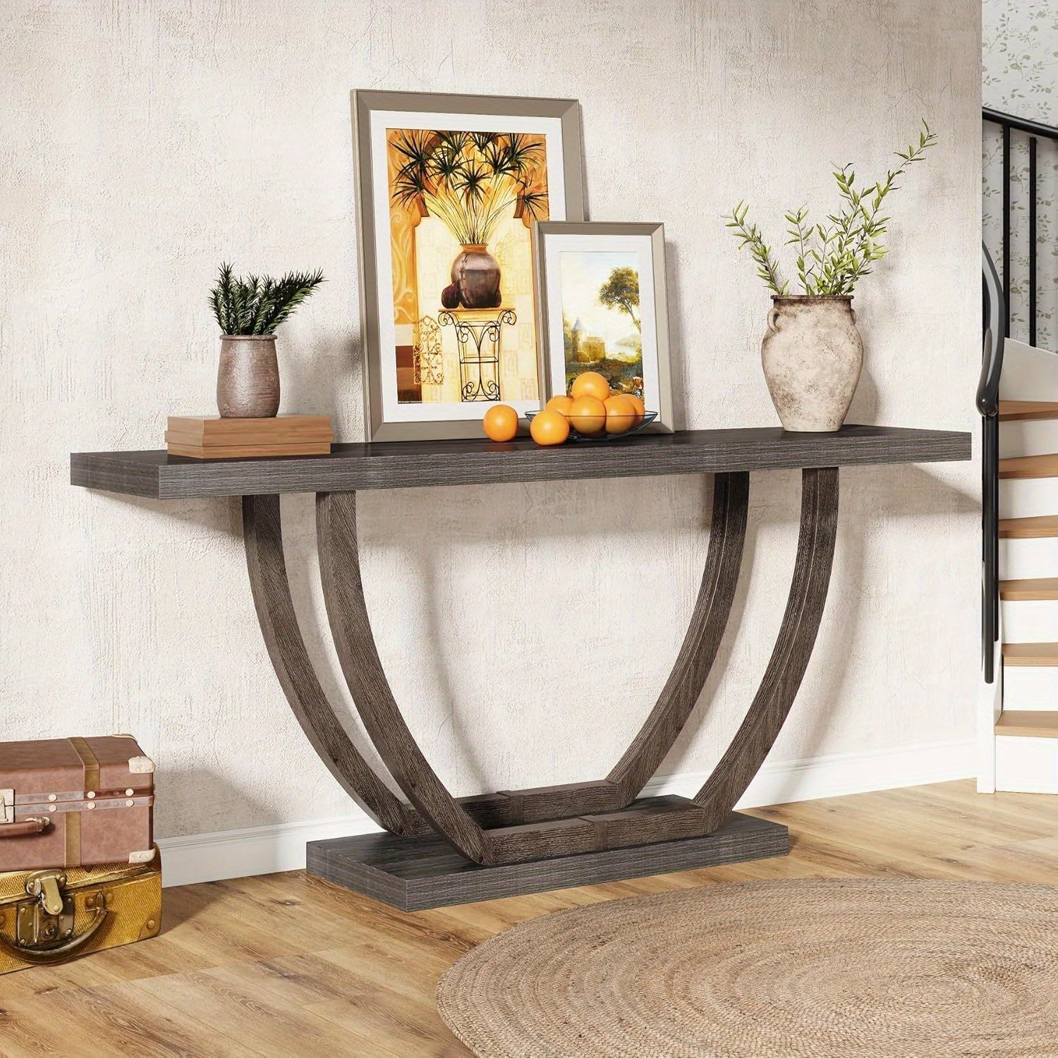 Console Table for Entryway: 160 cm Farmhouse Wood Entry Foyer Table for Entrance, Narrow Long Sofa Table Behind Couch with Metal Legs for Hallway, Reception Room, Grey