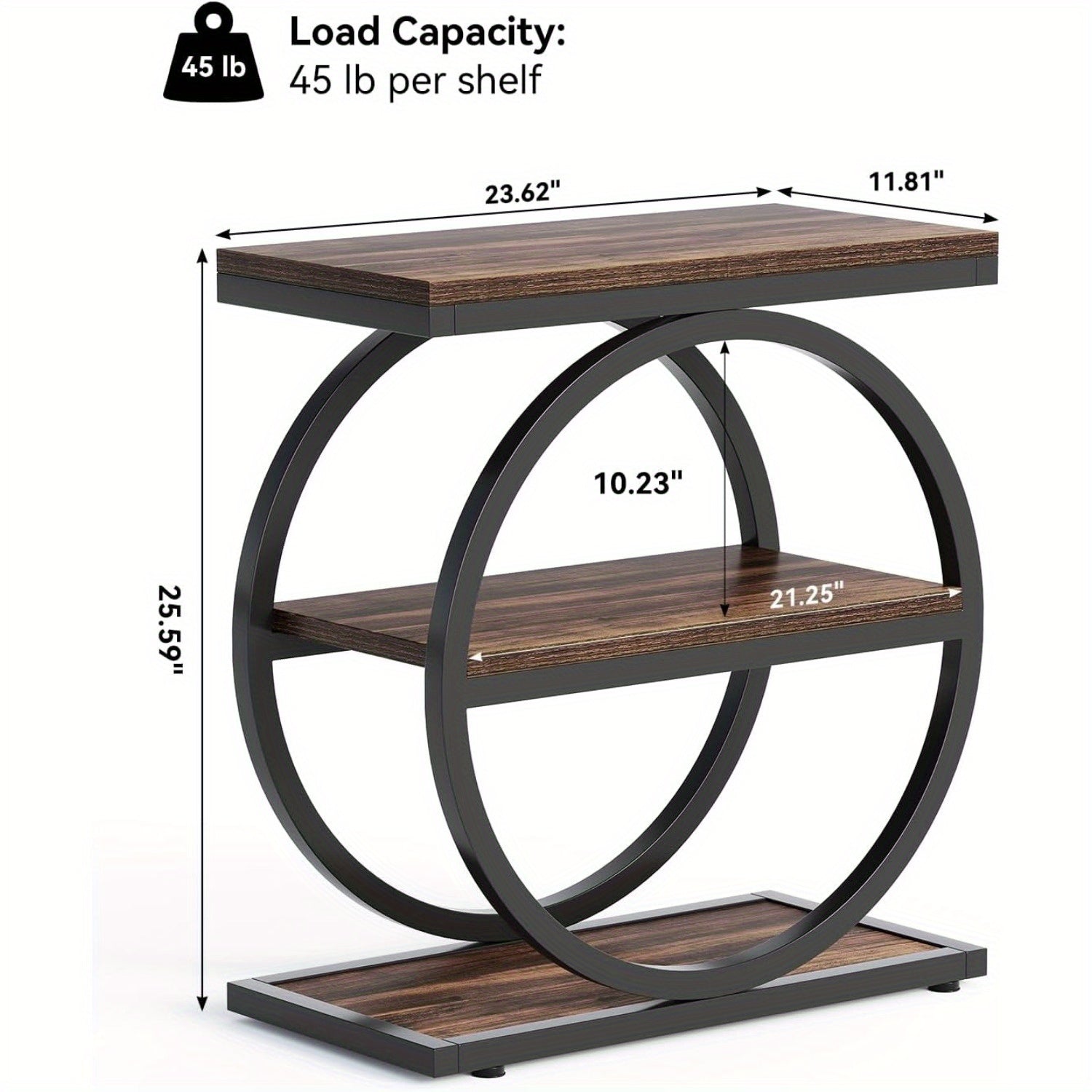 3-Tier Side Table, End Table, Tall Bedside Table Nightstand, Slim Sofa Side Table for Living Room