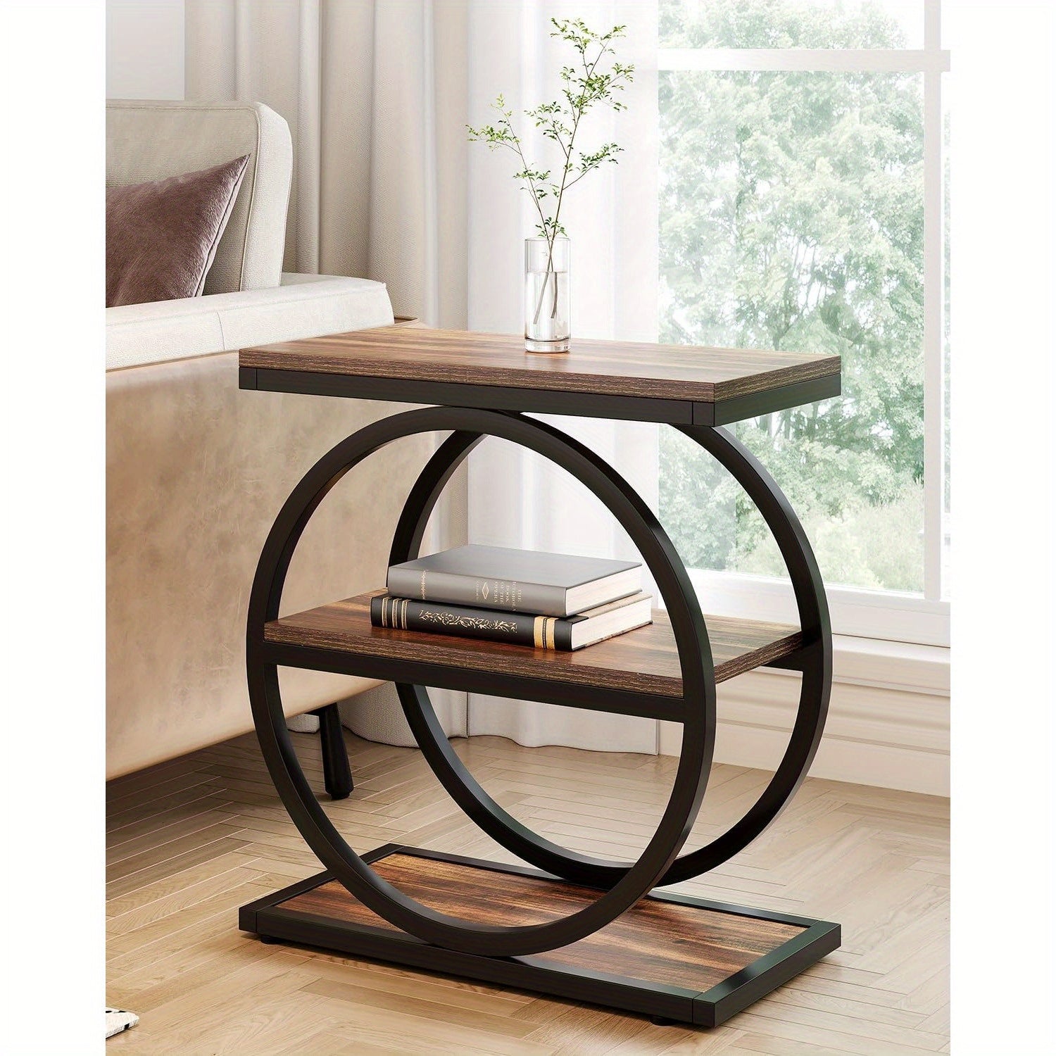 3-Tier Side Table, End Table, Tall Bedside Table Nightstand, Slim Sofa Side Table for Living Room