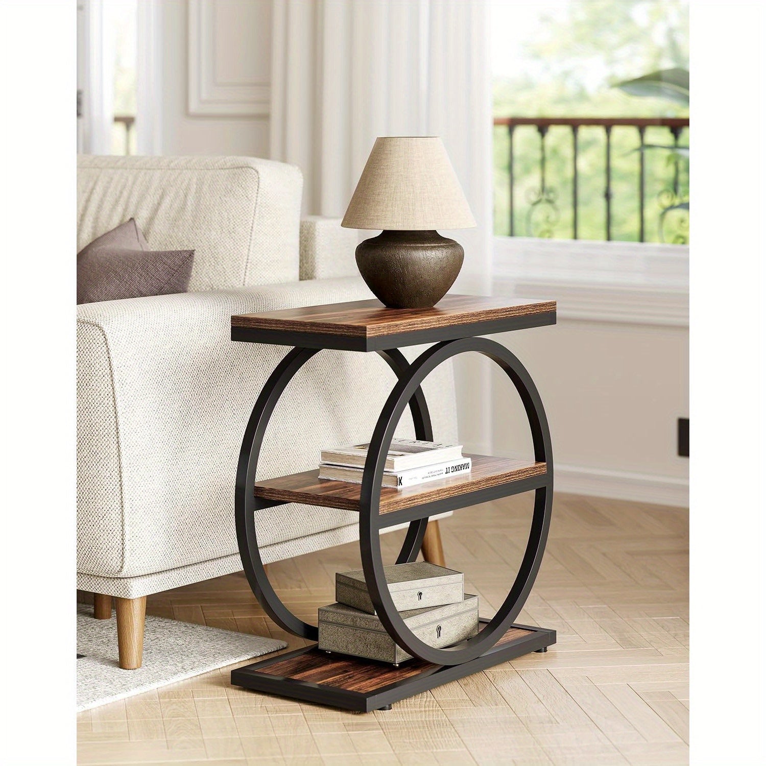 3-Tier Side Table, End Table, Tall Bedside Table Nightstand, Slim Sofa Side Table for Living Room