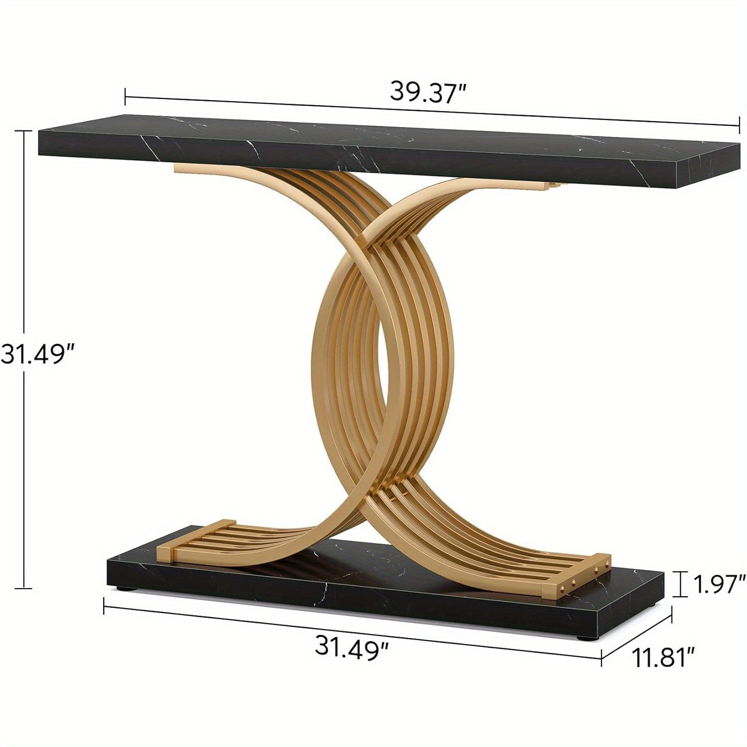 Gold Entryway Table, Modern 99-Centimeter Console Table Accent Table with Geometric Metal Legs, Faux Marble Narrow Wood Sofa Table Foyer Table for Entrance, Living Room (Gold & Black)