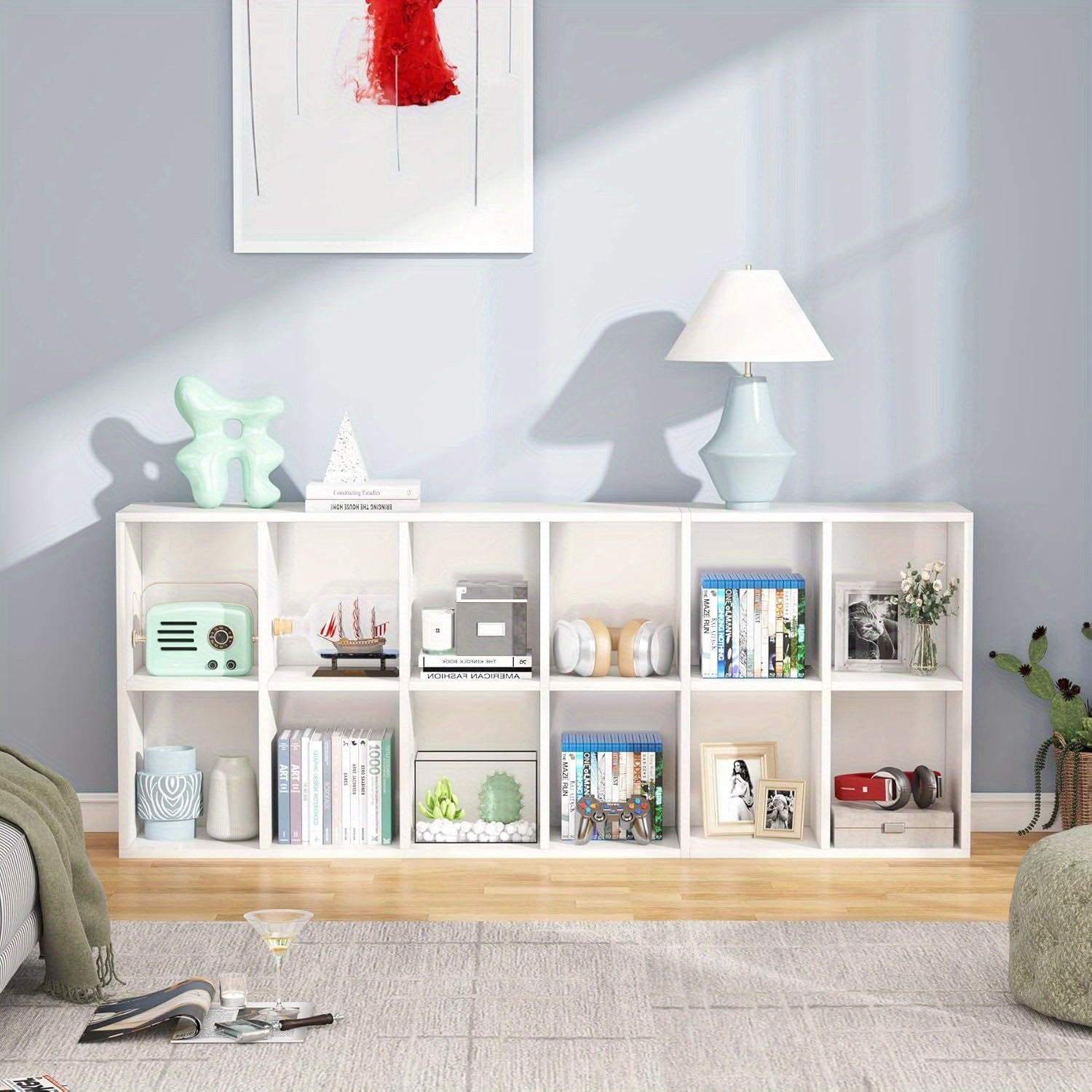 182cm Tall Narrow Bookcase Bookshelf, White Modern Bookcase with 12 Cube Storage for Home Office, Vertical or Horizontal