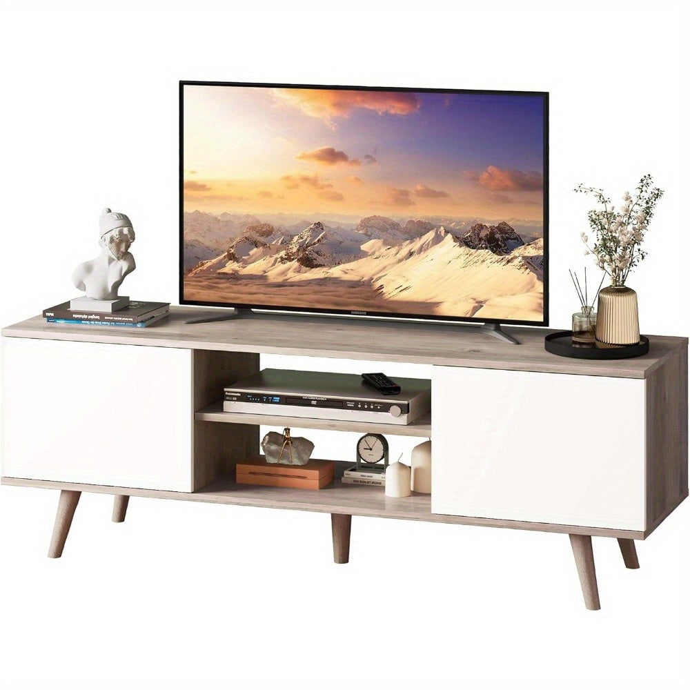 TV Stand for 55 60 inch TV, Modern Entertainment Center with Storage Cabinets, Mid Century TV Console Table for Bedroom, TV Stand for Living Room