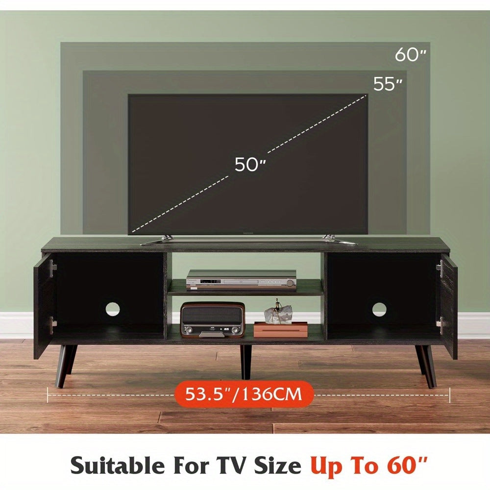 TV Stand for 55 60 inch TV, Modern Entertainment Center with Storage Cabinets, Mid Century TV Console Table for Bedroom, TV Stand for Living Room