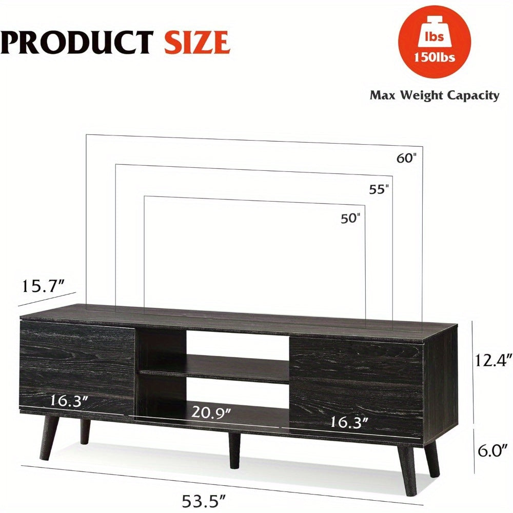 TV Stand for 55 60 inch TV, Modern Entertainment Center with Storage Cabinets, Mid Century TV Console Table for Bedroom, TV Stand for Living Room