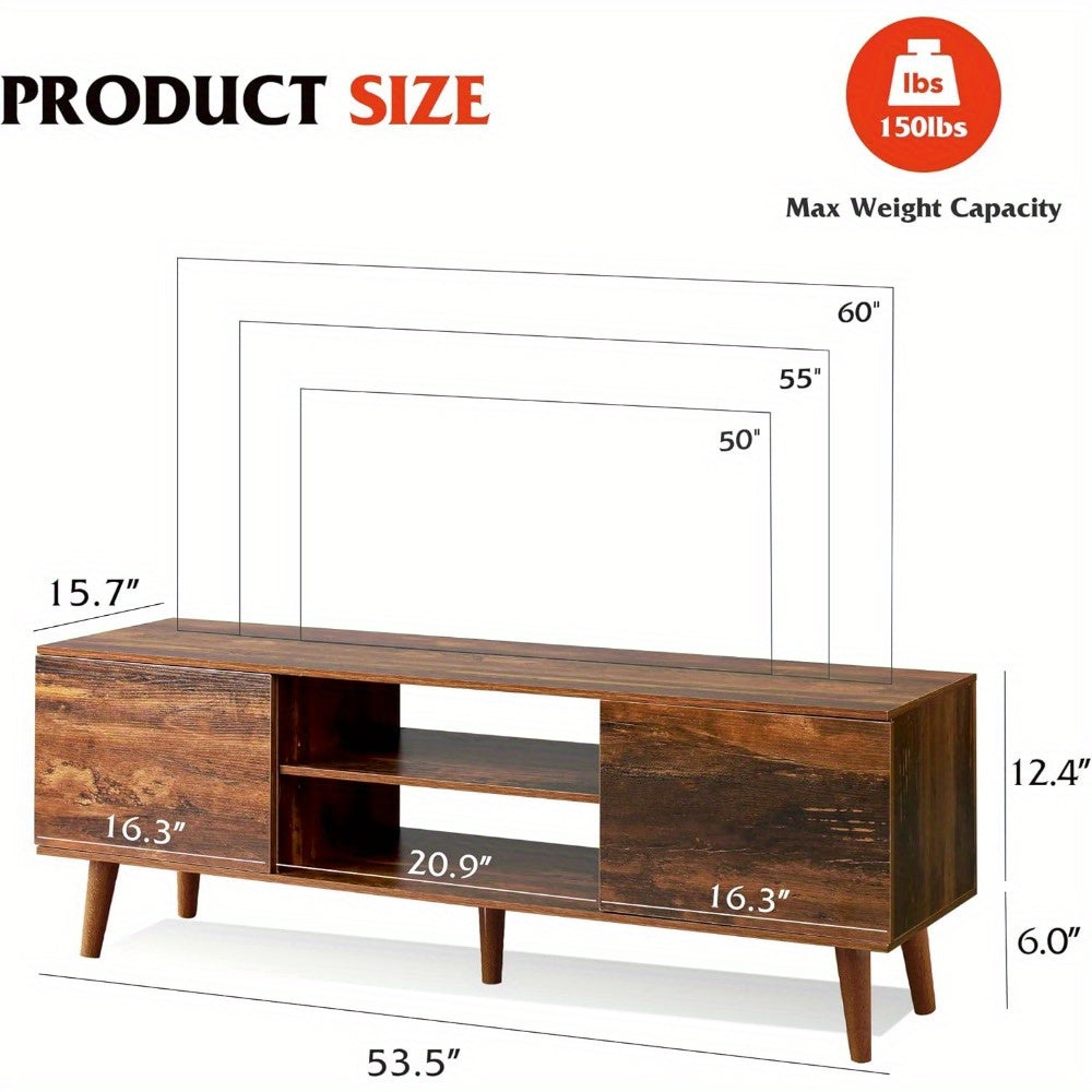 TV Stand for 140-152cm TV, Mid Century Modern TV Console, Entertainment Center with Storage for Living Room