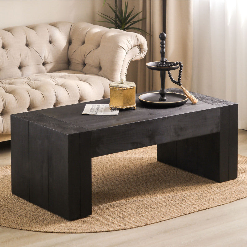 Living Room Wood Table, Versatile Table, Black Wood Coffee Table, Modern Black Solid Wood Coffee Table