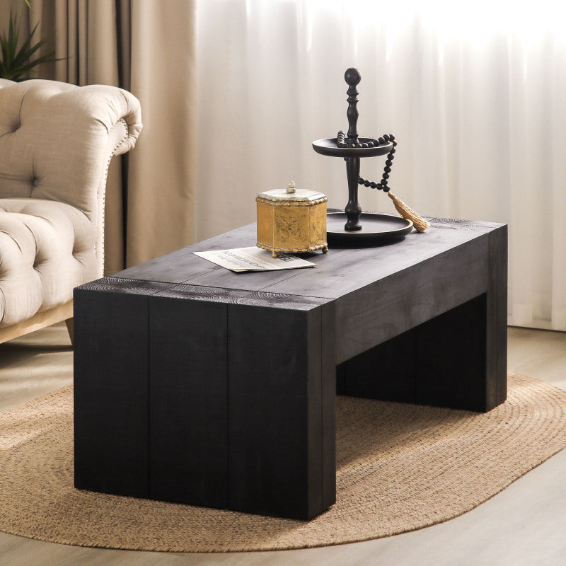 Living Room Wood Table, Versatile Table, Black Wood Coffee Table, Modern Black Solid Wood Coffee Table