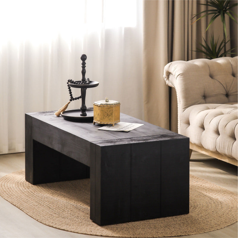 Living Room Wood Table, Versatile Table, Black Wood Coffee Table, Modern Black Solid Wood Coffee Table