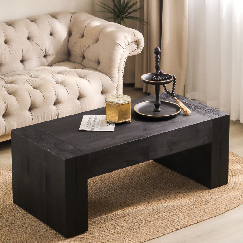 Living Room Wood Table, Versatile Table, Black Wood Coffee Table, Modern Black Solid Wood Coffee Table