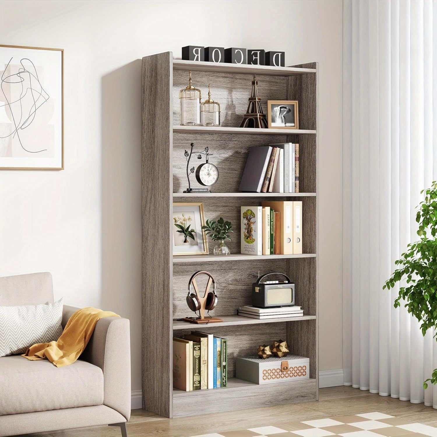 6-Tier Tall Bookcase, 180cm Bookshelves and Bookcases, Floor Standing 5 Shelf Library Bookcase for Home Office, Living Room, Bedroom