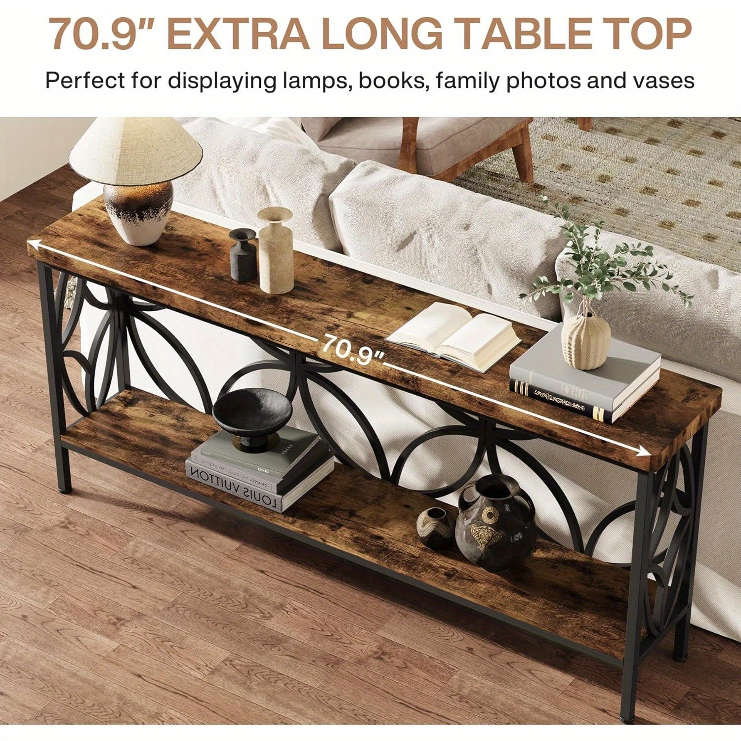 180 cm Narrow Sofa Table, Industrial Long Sofa Table Behind Couch, Entry Console Table with Storage for Entryway, Living Room, Foyer, Unique Design