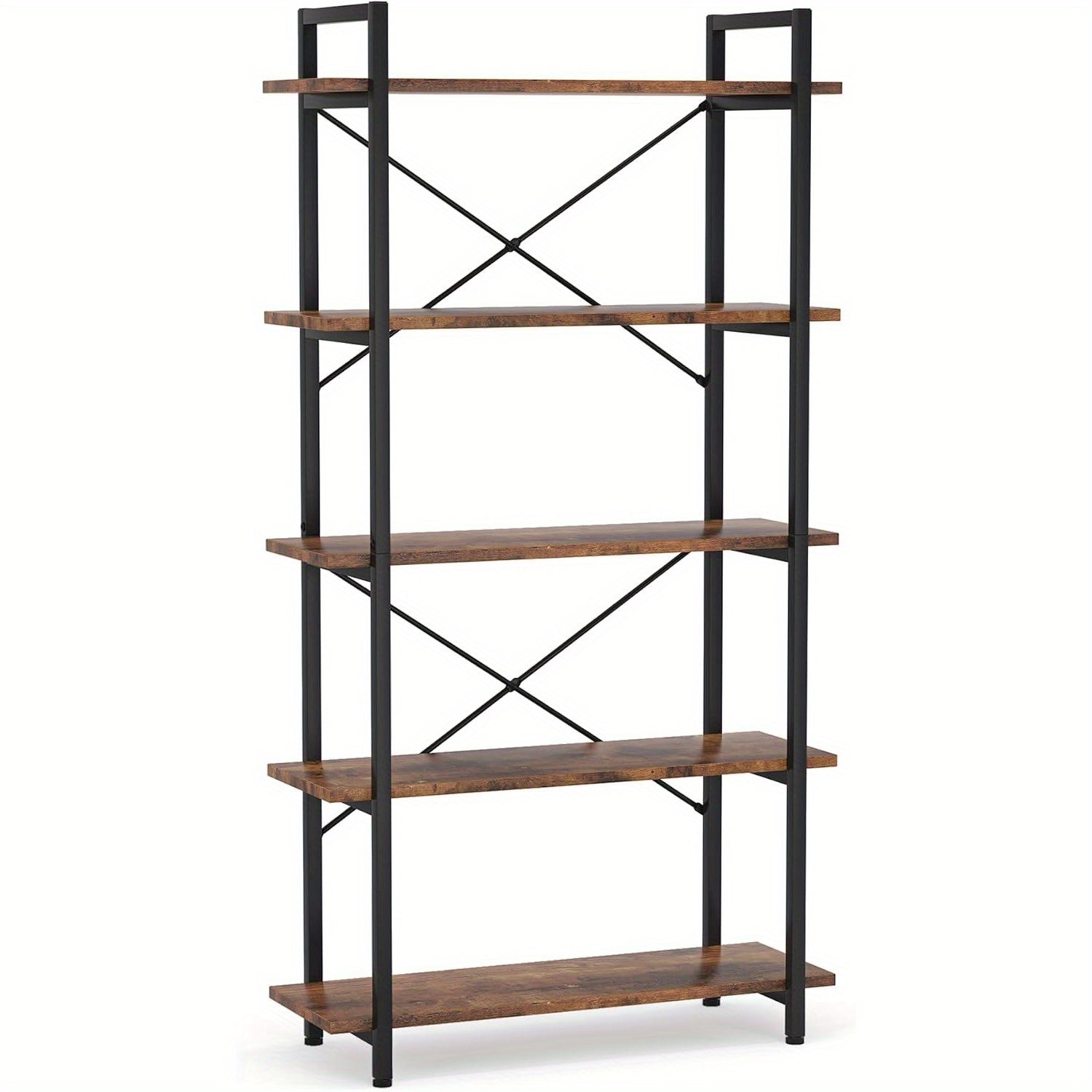 5 Tier Bookshelf, Industrial Etagere Bookcase with Metal Frame, Rustic Tall Book Shelf Unit for Living Room, Study, Home Office (1, Rustic)