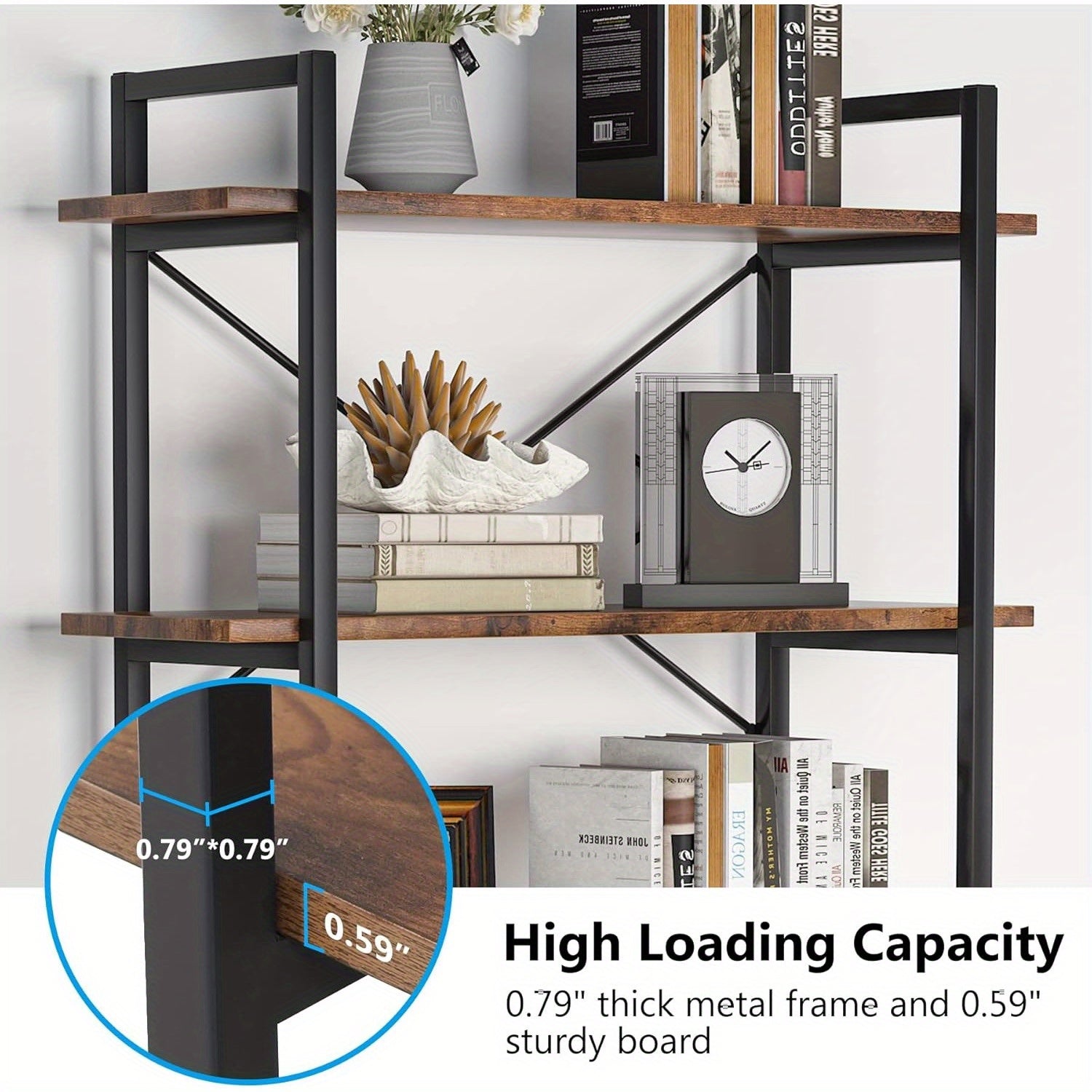 5 Tier Bookshelf, Industrial Etagere Bookcase with Metal Frame, Rustic Tall Book Shelf Unit for Living Room, Study, Home Office (1, Rustic)